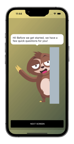 Our friendly sloth is welcoming you in our app